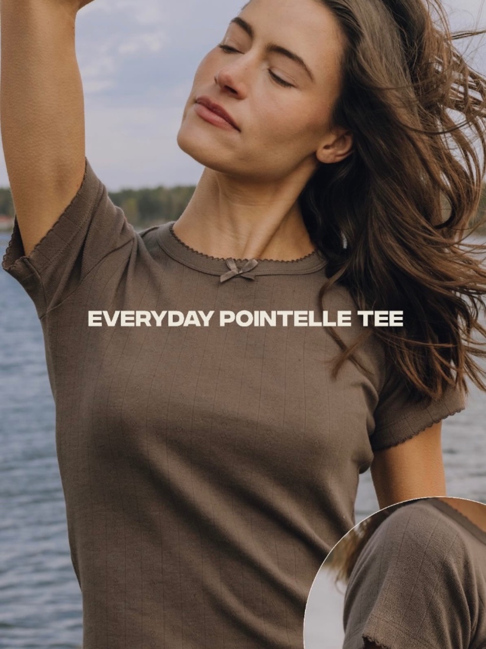 Daily Drills Women's 'Pointelle Baby Tee' Short Sleeve T-shirt in 'Mocha' Brown